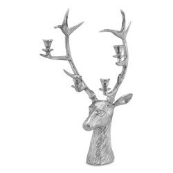 Kronleuchter in Form eines Hirschkopfes aus versilbertem Metall.